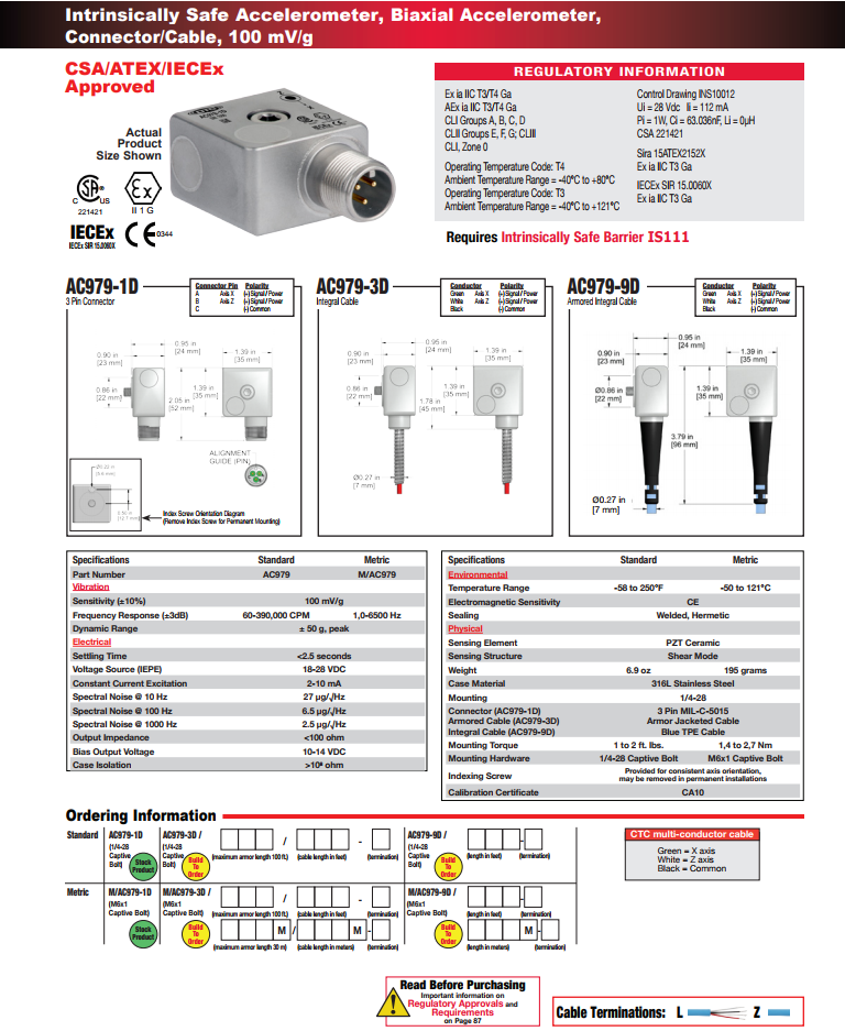 CTC本安型雙軸加速度振動傳感器AC979技術(shù)參數(shù)