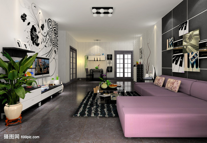 現(xiàn)代黑白灰風格客廳效果圖