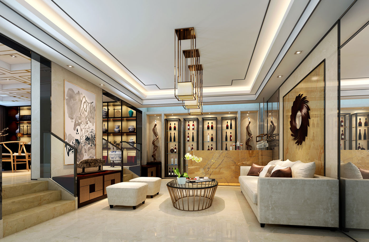 國投玖棟豪宅裝修設(shè)計|現(xiàn)代新中式風(fēng)格設(shè)計效果圖